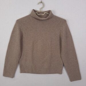 Uniqlo Mock Neck Sweater Womens S Brown Wool Blend Knit Garter Stitch Minimalist